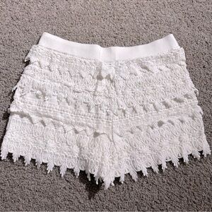 Express Boho Lace Trim Shorts in White | Stretchy